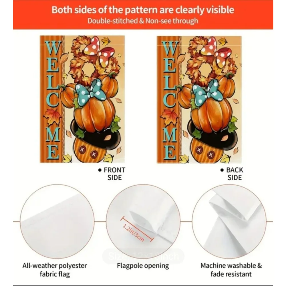 Fall Welcome Garden Flag Orange Blue 18in x 12in